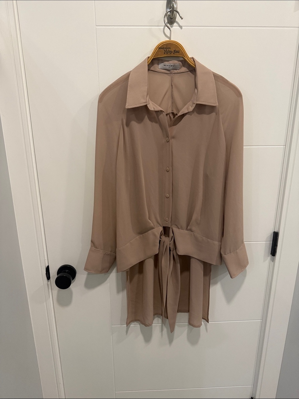 Bailey Tie-Waist Button-Down Blouse - Taupe size large